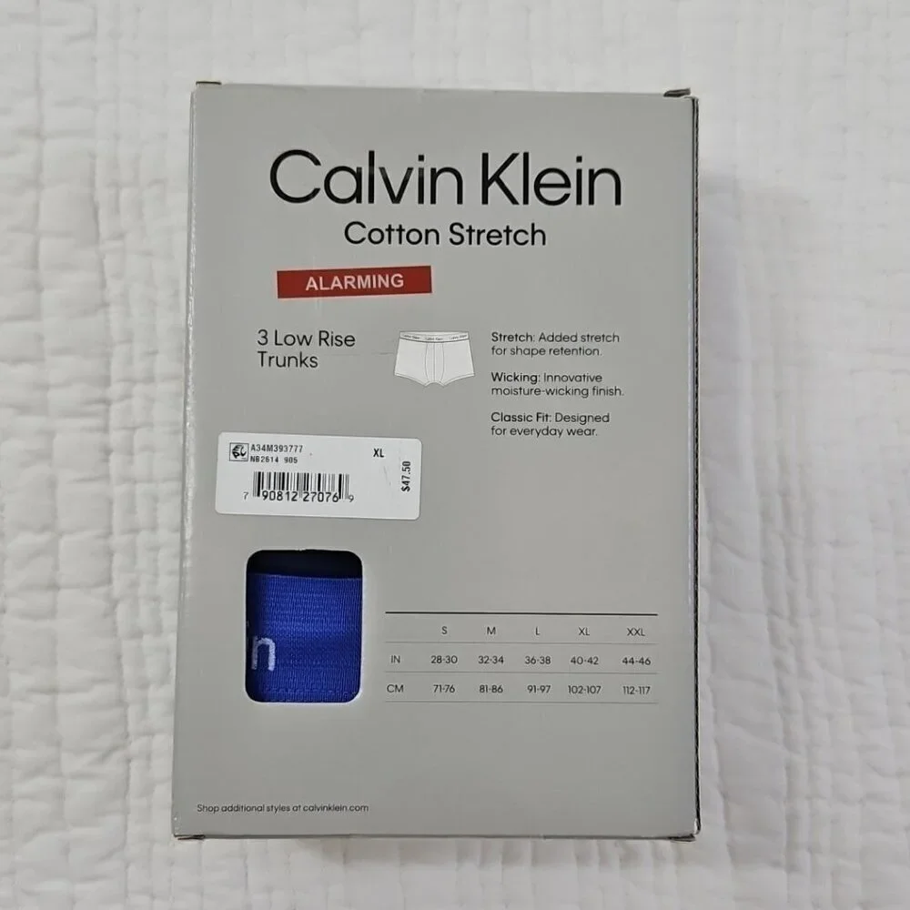 Calvin Klein Low Rise Trunk (3) Three Pack XL 40-42 Blue Classic Fit‎ New In Box